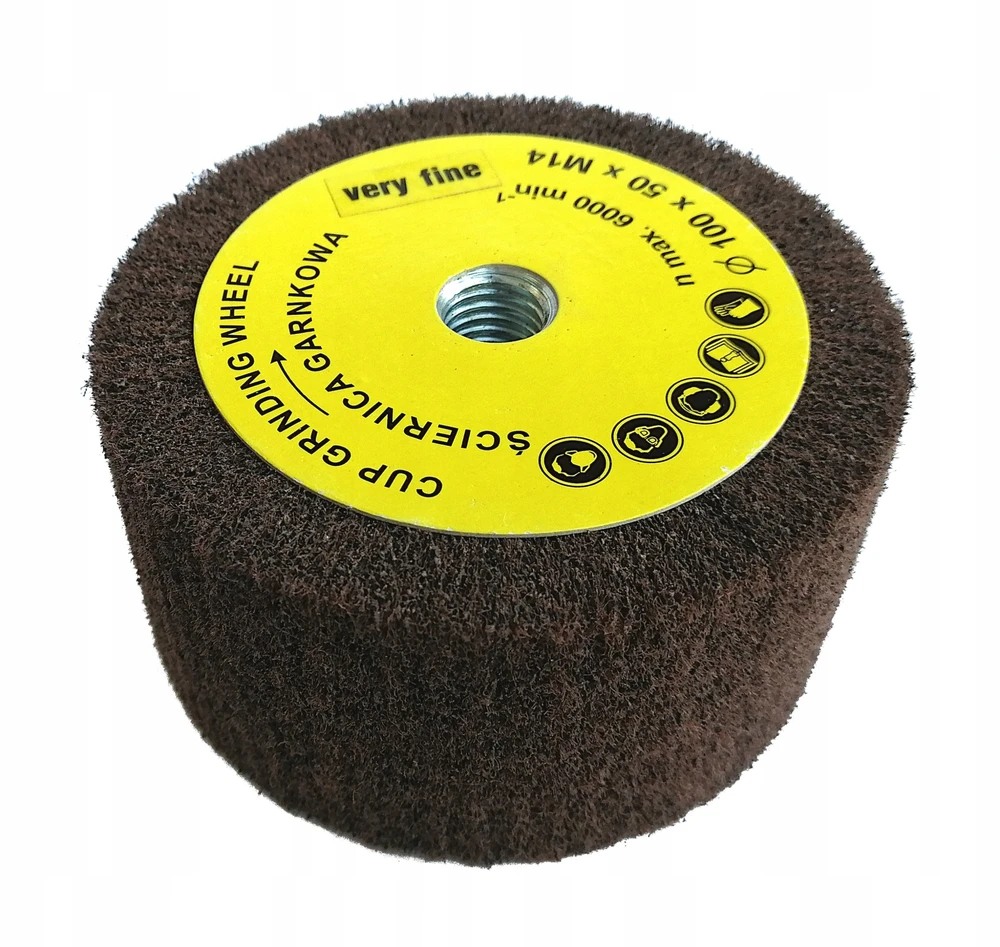 Glob Cilindrinis puodelio formos šlifavimo diskas 100x50 mm su M14 sriegiu iš neaustinės medžiagos (GLOB-SG-10050M14-VERYFINE)