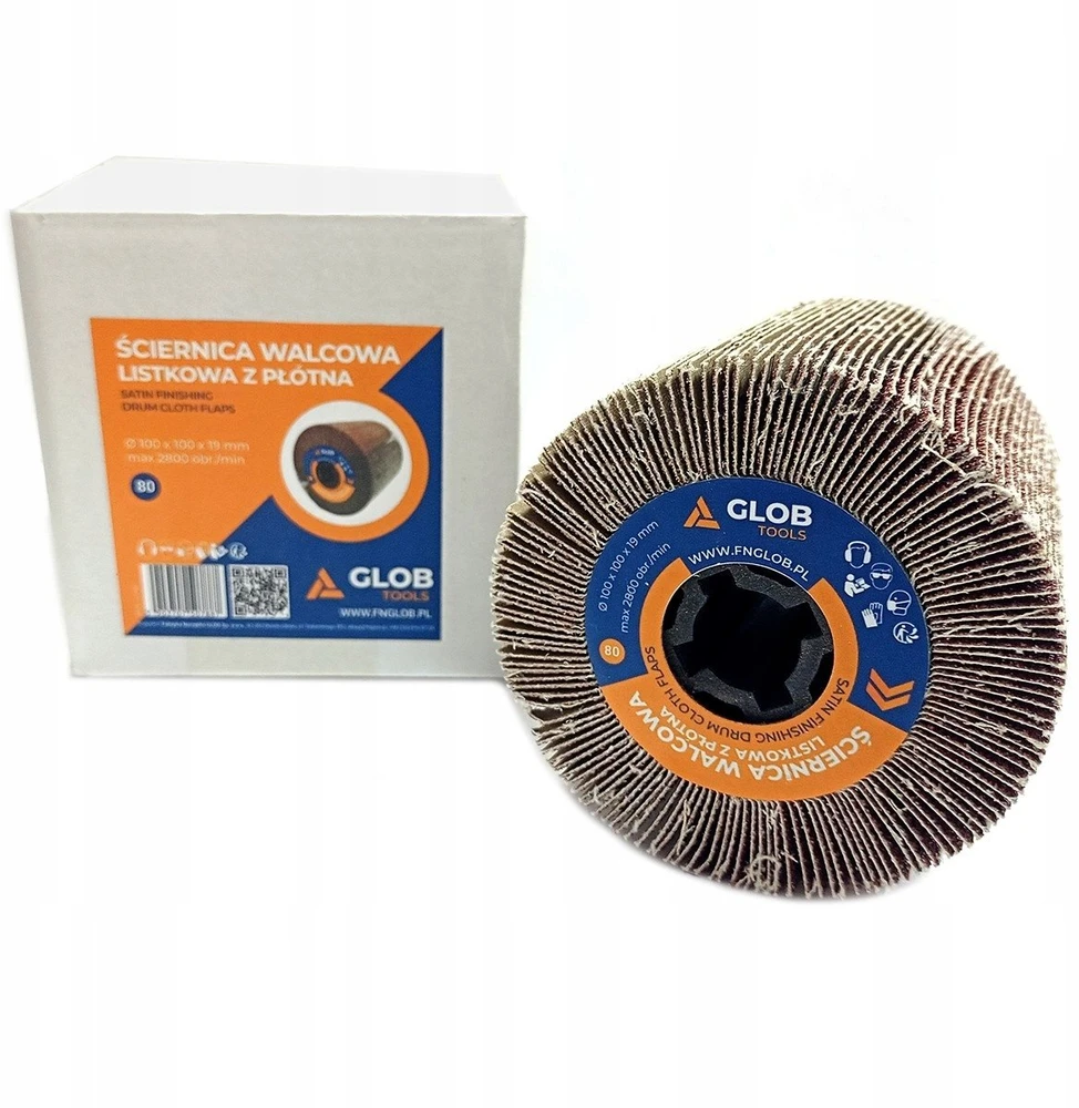 Glob Šlifavimo volelis su lapeliais Tools iš šlifavimo drobės 100x100x19mm Satyniarka (GLOBTOOLS-SLW-10019-P080)
