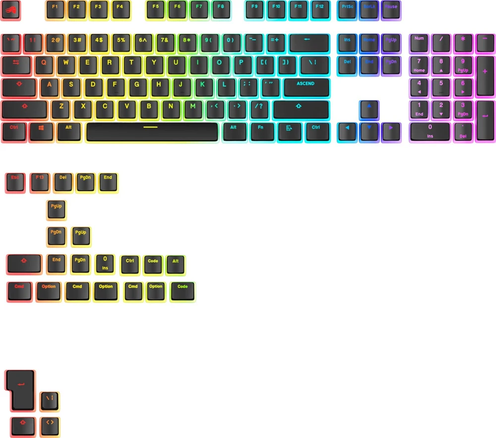Klaviatūra Glorious Aura V3 Keycaps, ANSI išdėstymas US, PBT, Doubleshot – juodos spalvos