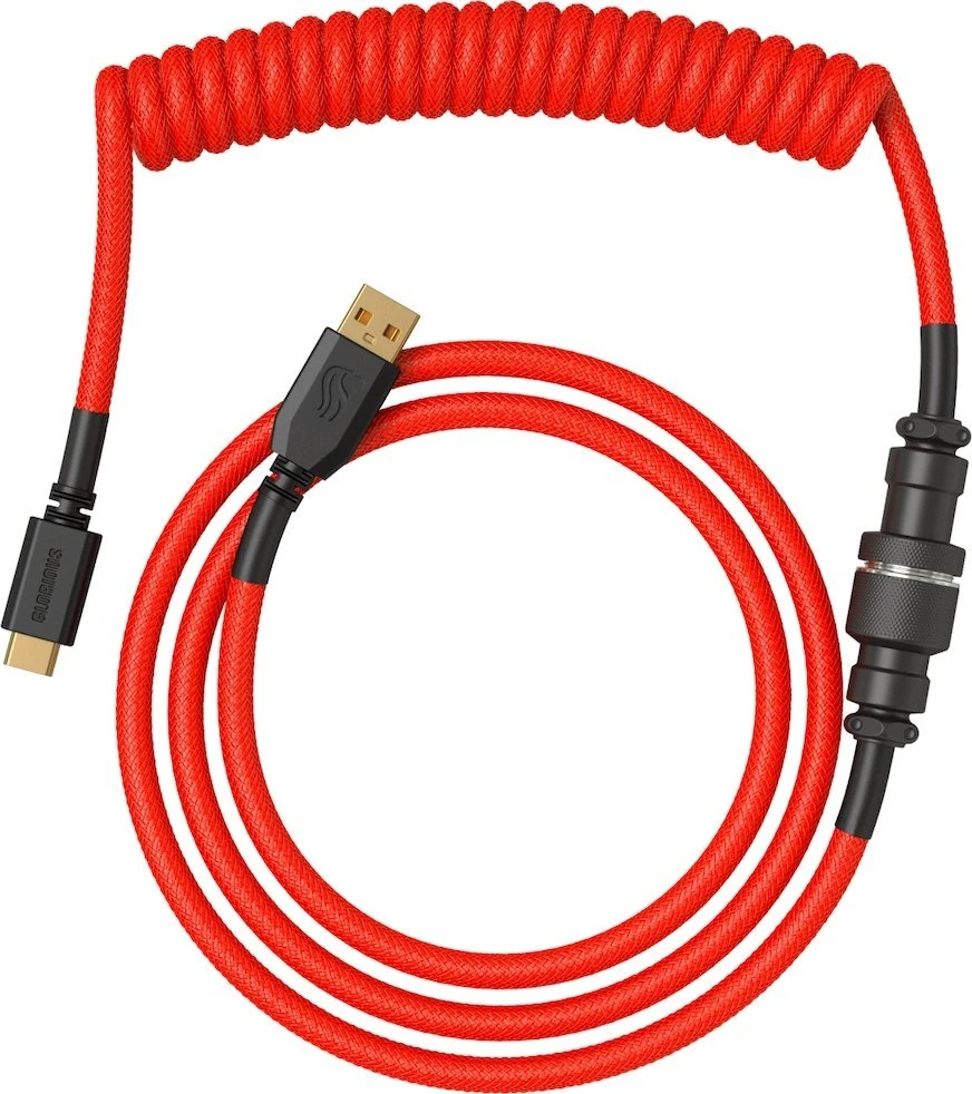 Klaviatūra Glorious GMMK Coiled Cable susuktas klaviatūros laidas Crimson Raudona, USB-C į USB-A – raudonos ir juodos spalvos