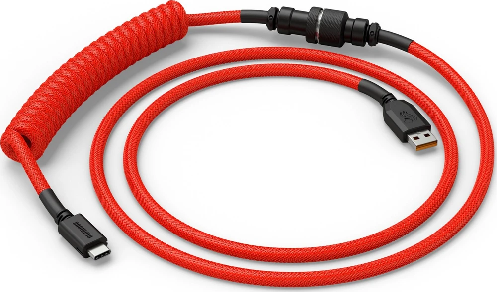 Klaviatūra Glorious GMMK Coiled Cable susuktas klaviatūros laidas Crimson Raudona, USB-C į USB-A – raudonos ir juodos spalvos