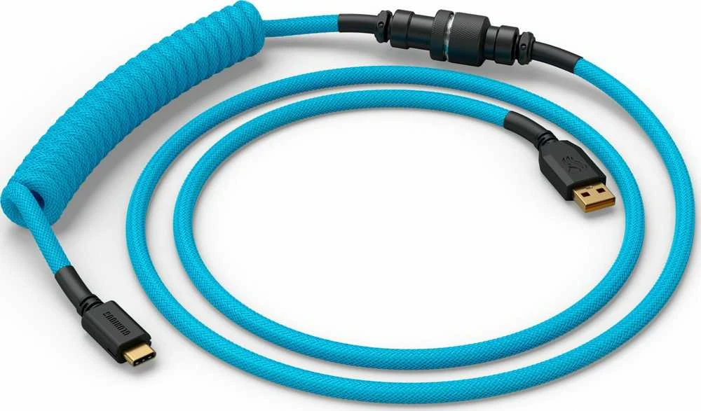 Klaviatūra Glorious GMMK Coiled Cable susuktas klaviatūros laidas Electric Mėlyna, USB-C į USB-A – mėlynos ir juodos spalvos