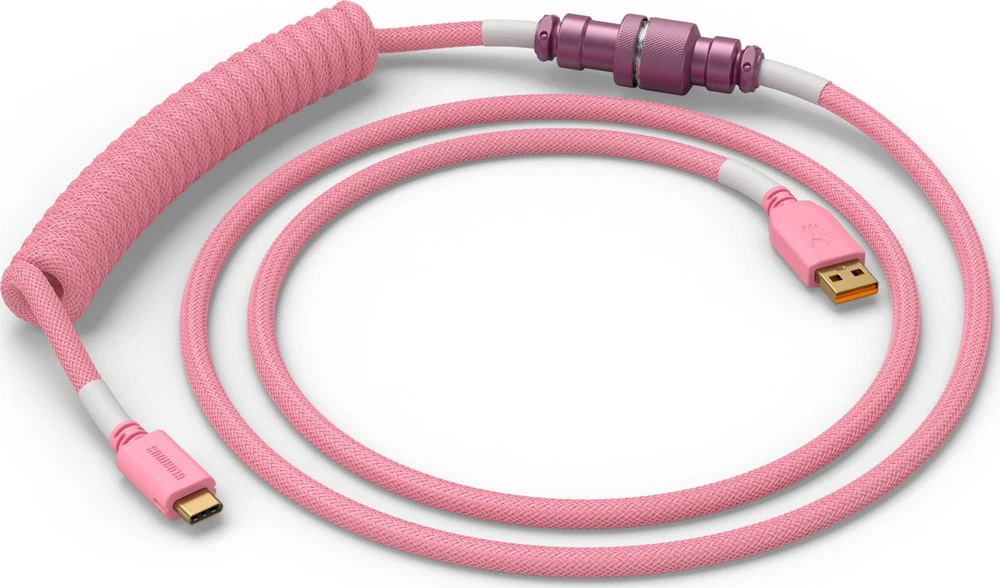 Klaviatūra Glorious GMMK Coiled Cable susuktas klaviatūros laidas Pixel Rožinė, USB-C į USB-A – rožinės spalvos