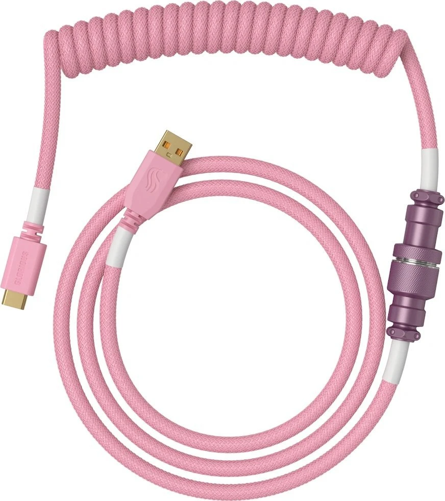 Klaviatūra Glorious GMMK Coiled Cable susuktas klaviatūros laidas Pixel Rožinė, USB-C į USB-A – rožinės spalvos