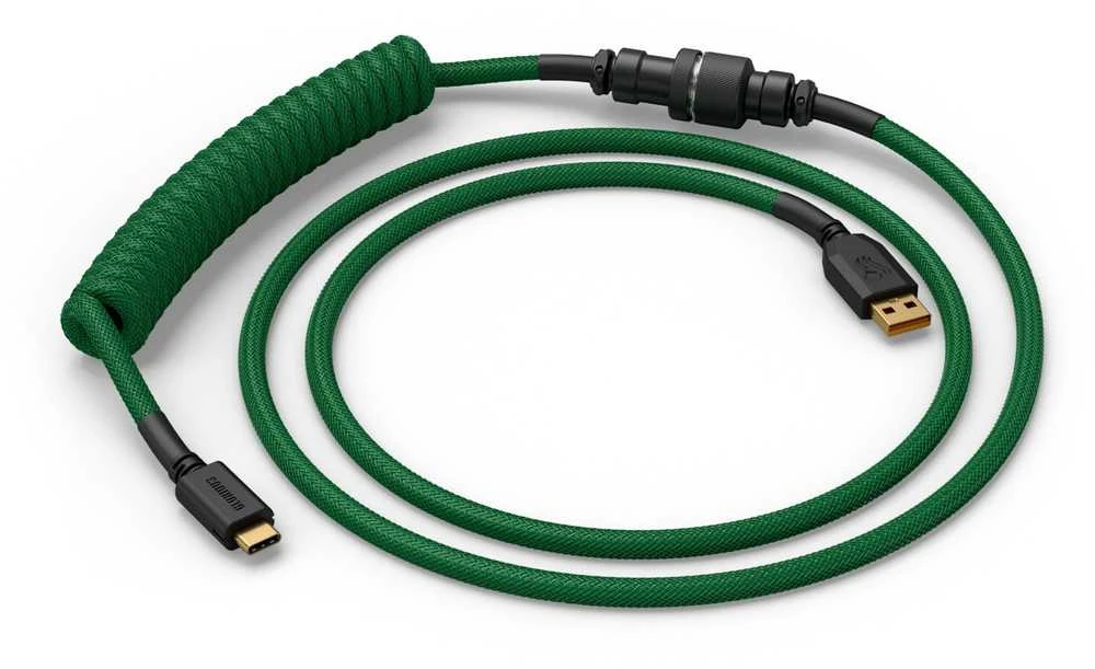 Klaviatūra Glorious GMMK Coiled Cable susuktas klaviatūros laidas Forest Žalias, USB-C į USB-A – žalios ir juodos spalvos
