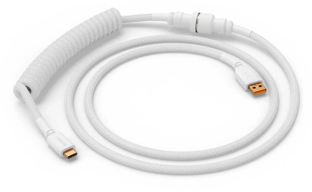 Klaviatūra Glorious GMMK Coiled Cable susuktas klaviatūros laidas Ghost Baltas, USB-C į USB-A – baltos spalvos