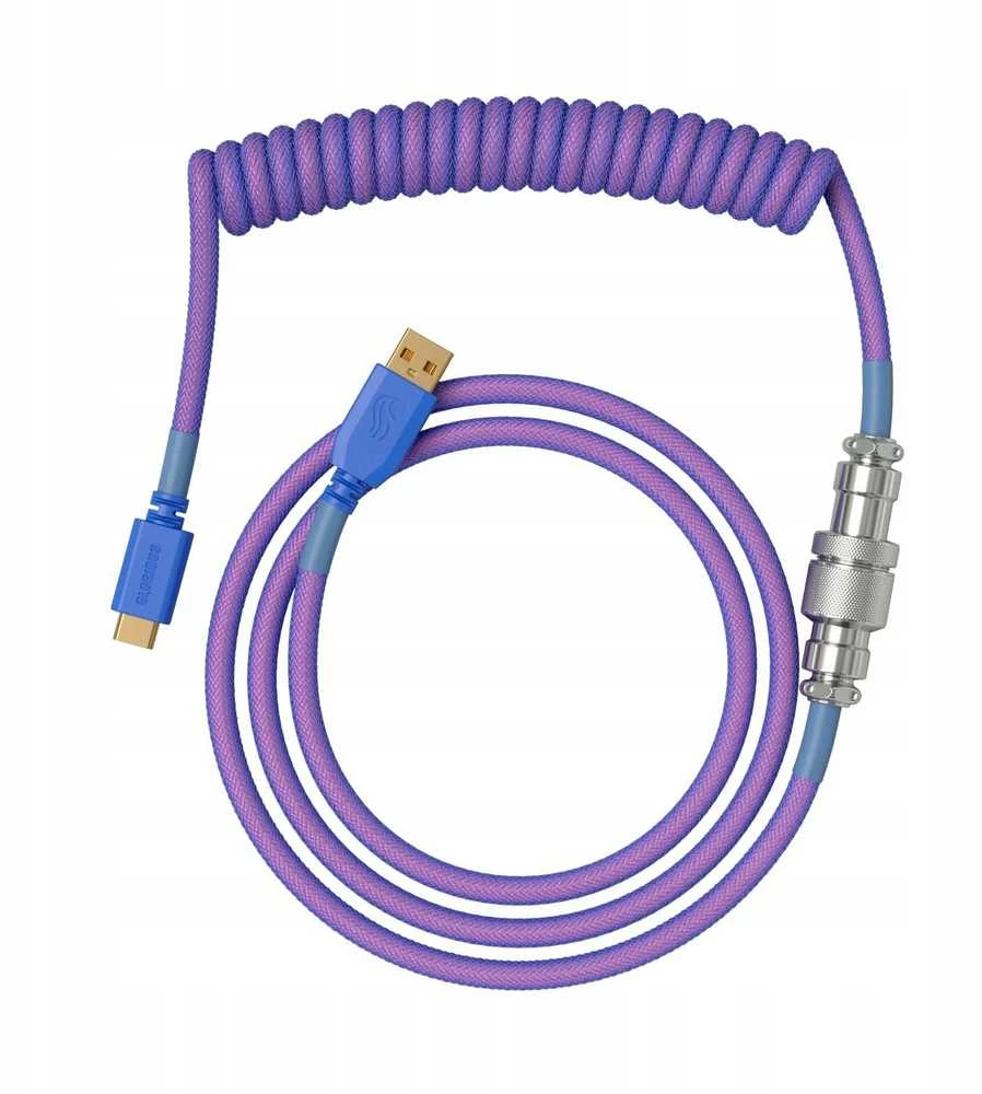 Klaviatūra Glorious GMMK Coiled Cable susuktas klaviatūros laidas Nebula, USB-C į USB-A – violetinės ir sidabro spalvos