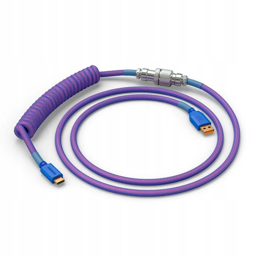 Klaviatūra Glorious GMMK Coiled Cable susuktas klaviatūros laidas Nebula, USB-C į USB-A – violetinės ir sidabro spalvos