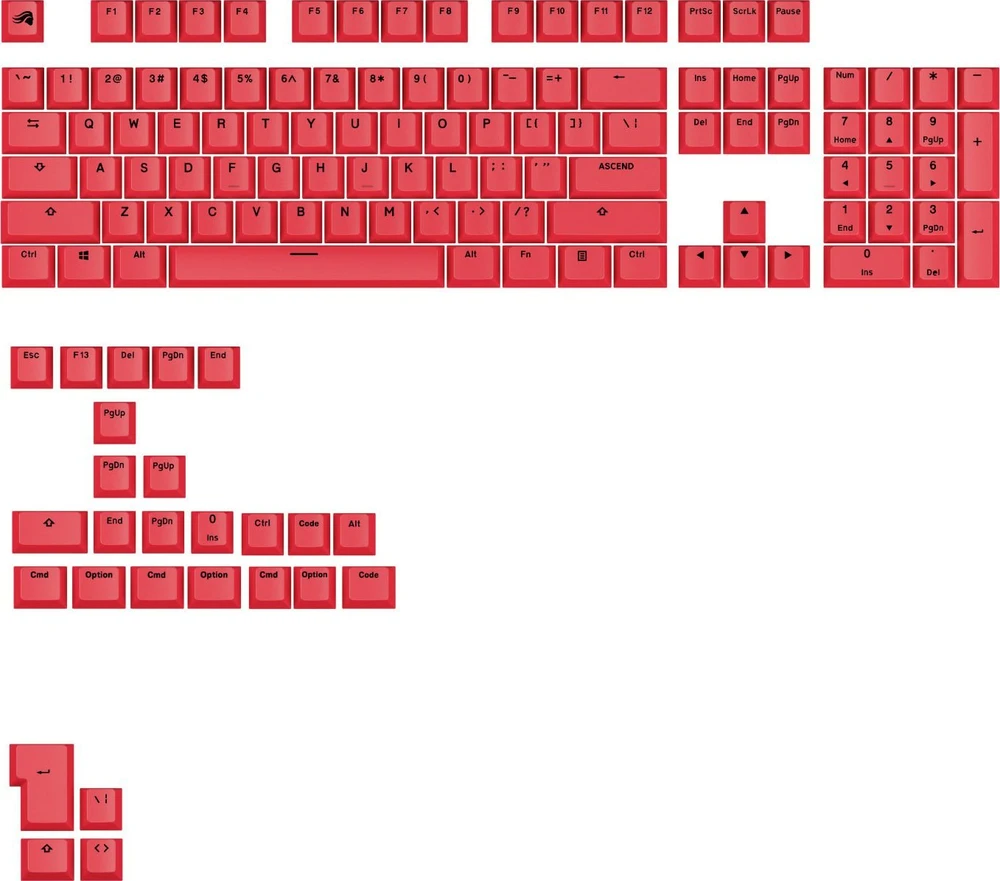 Klaviatūra Glorious GPBT Basics Keycaps, ANSI išdėstymas US, PBT, Dye-Sub – Revive Raudona