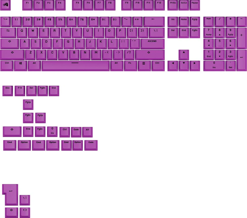Klaviatūra Glorious GPBT Basics Keycaps, ANSI išdėstymas US, PBT, Dye-Sub – Epic Violetinė
