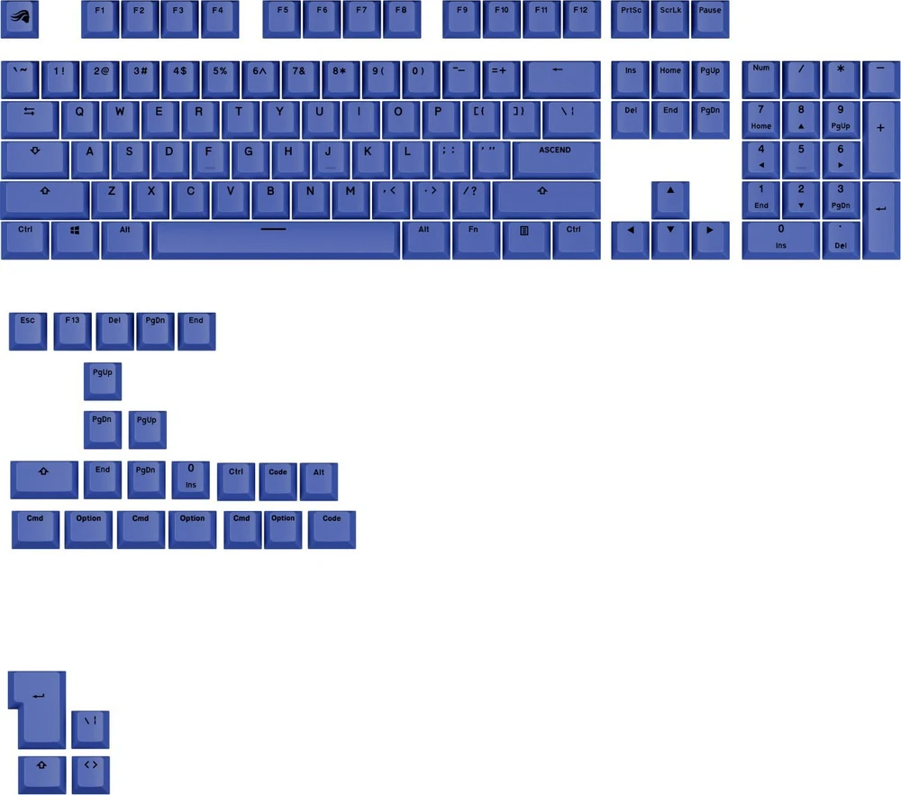 Klaviatūra Glorious GPBT Basics Keycaps, ANSI išdėstymas US, PBT, Dye-Sub – Mana Mėlyna