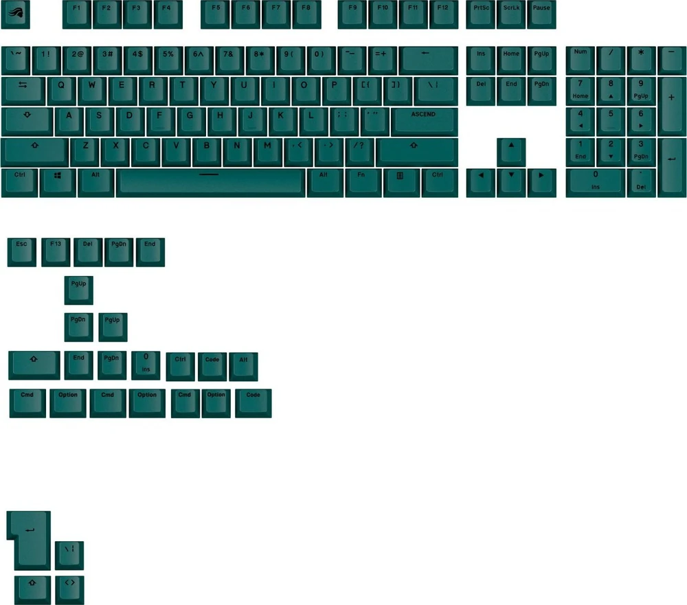 Klaviatūra Glorious GPBT Basics Keycaps, ANSI išdėstymas US, PBT, Dye-Sub – Totem Žalias