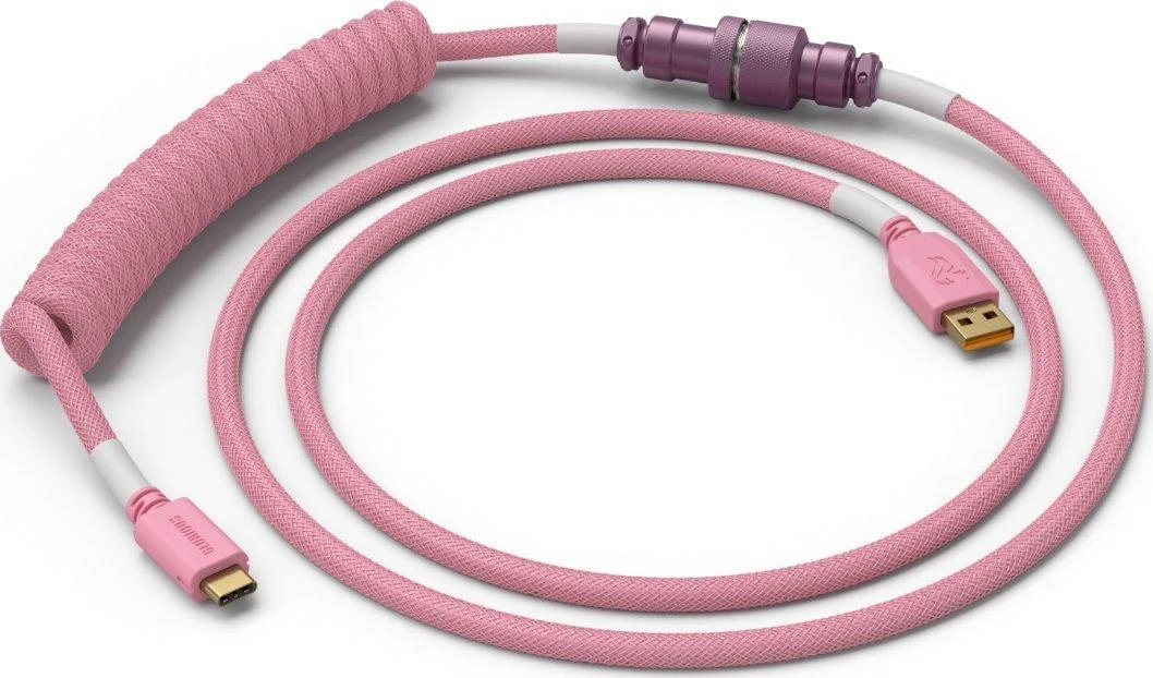 Glorious Coiled Cable susuktas klaviatūros laidas Prism Rožinė, USB-C į USB-A – 1,37m, rožinės spalvos
