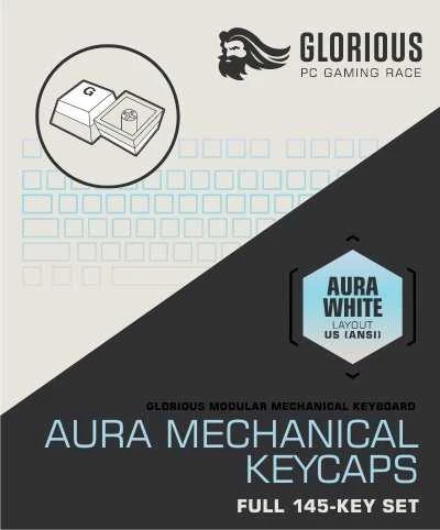 Klaviatūra Glorious Aura Keycaps – 145 Keycaps, US išdėstymas, baltos spalvos