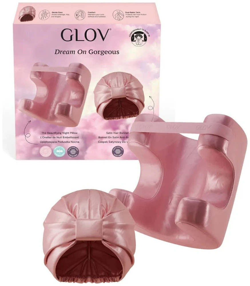 GLOV_SET „Dream On“ – nuostabi atlasinė plaukų kepuraitė + puošiamoji naktinė pagalvė
