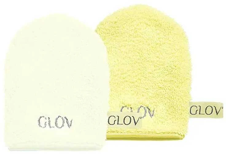 Glov „Iconic Mitt“ vandeniui atsparių makiažo ir veido valymo pirštinių rinkinys, bananų ir dramblio kaulo spalvos, 2 vnt.