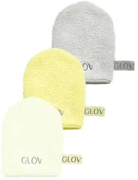 Glov „Vanduo-Only Skin Baby Banana + Ivory + Sidabrinis Stone“ 3 makiažo valymo ir veido valymo pirštinių pakuotė