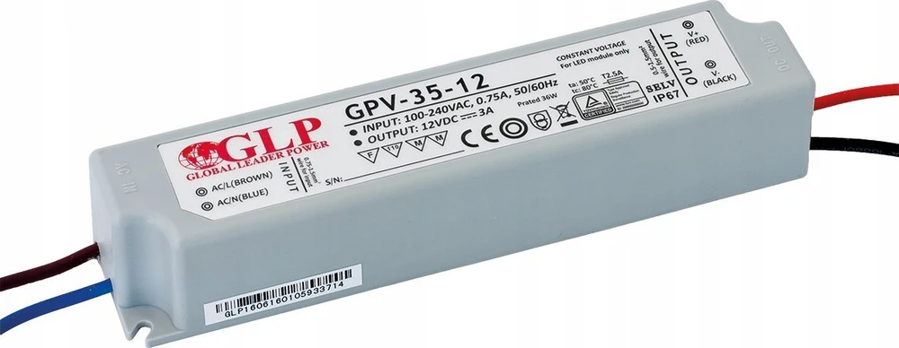 36W LED Maitinimo šaltinis GLP 24V IP67
