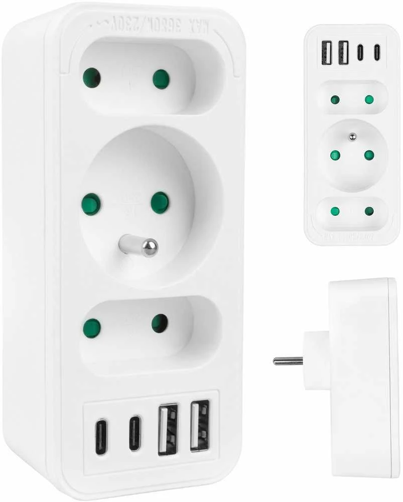 Srovės lizdai x3 + 4xUSB Maclean, skirstytuvas su 3 lizdais, 2xUSB A, 2xUSB C PD 20W, 1x16A + 2x6A, MCE248 F/W