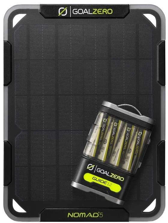 Goalzero „Goal Zero GUIDE 12“ + „NOMAD 5“, juoda, žalia, skaitmeninis fotoaparatas, žibintuvėlis, mobilusis telefonas / išmanusis telefonas, planšetinis kompiuteris, CE, FCC, nikelio-metalo hidrido (NiMH), 2500 mAh, saulės energija varomas, USB