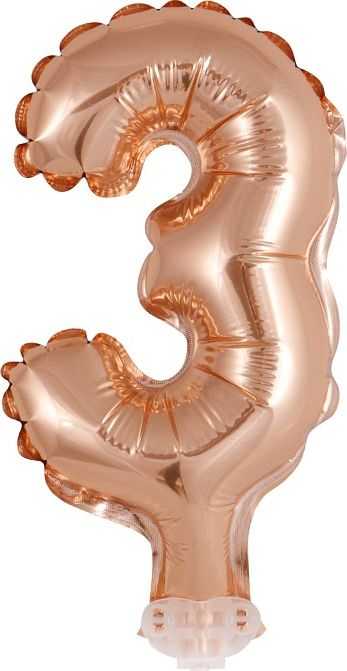 Balon foliowy 13 cm na patyku cyfra 3 auksinė GODAN BC-5RZ3
