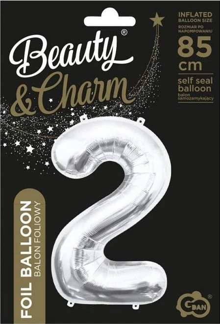 GoDan BALON foliowy Cyfra 2 sebrna 85 cm