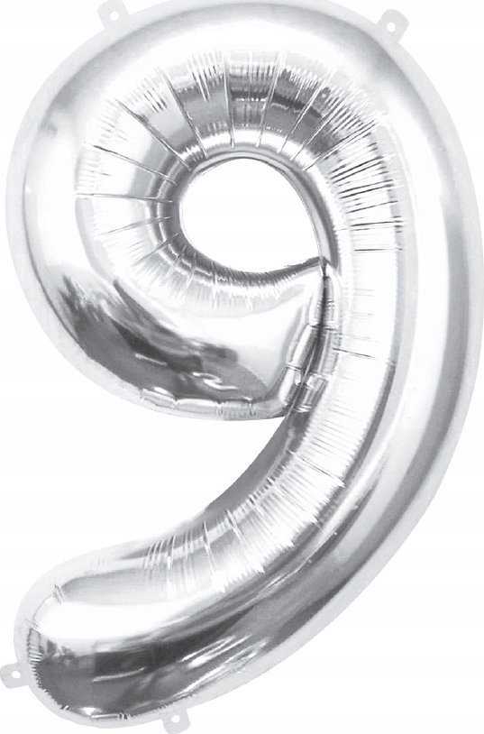 GoDan BALON foliowy Cyfra 9 sebrna 85 cm