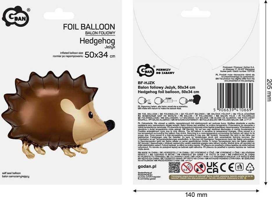 GoDan folijos balionas Hedgehog 50x34 BF-HJZK 10669