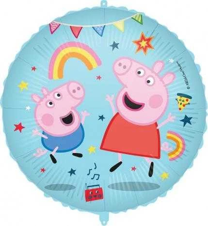 Apvalus Peppa Pig folijos balionas su vaivorykšte