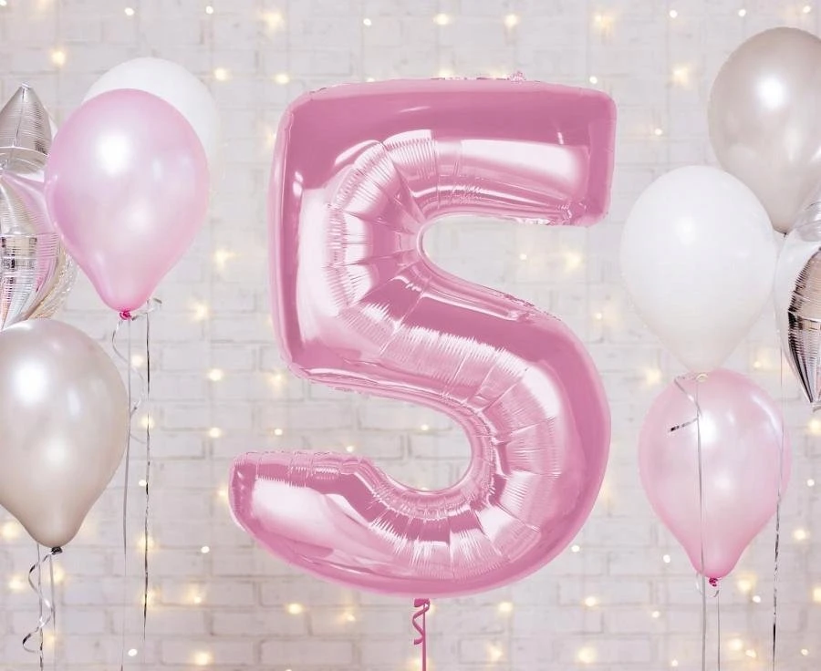 GoDan Foil balionas numeris 5 šviesiai rožinis Smart 92cm