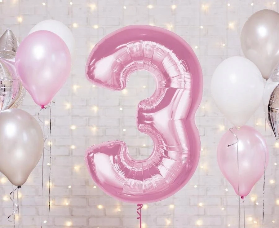 GoDan folijos balionas numeris 3 šviesiai rožinis išmanusis 92 cm
