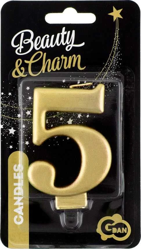GoDan Candle number 5, metalinė auksinė, 8,0 cm PF-SCZ5