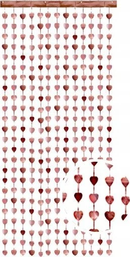 Party Deco Rausvos folijos užuolaida-lietutis "Širdelės" 100*245cm