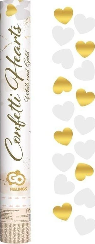 GoDan Pneumatic Confetti Auksinė ir Balta Hearts 40cm