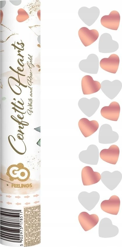 Pop konfeti 30x5 širdelės rožinė/auksinė/balta Valentino diena GODAN KP-SRZB