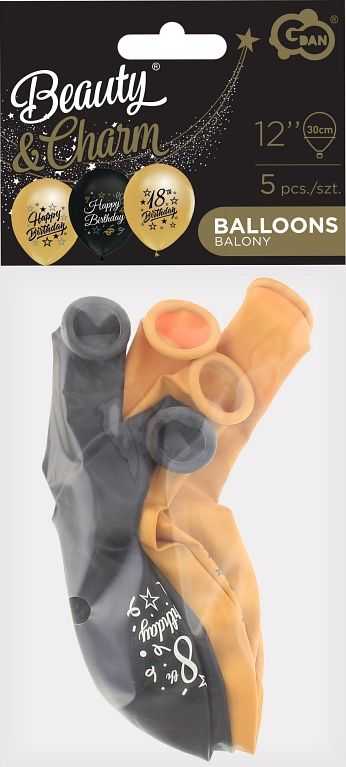 GoDan BALONY su nadrukiem 18 auksinė i juoda 5 vnt 12 cali
