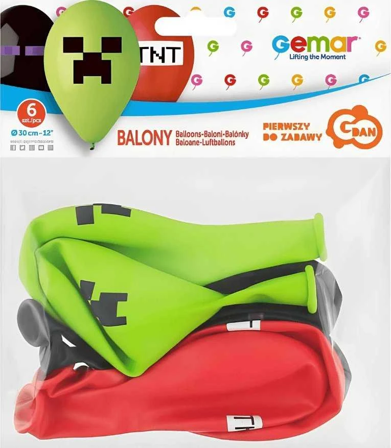 „GoDan Premium“ balionai, pikselių formos, 30 cm, 6 vnt.