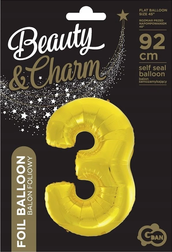GoDan Smart Foil balionas Number 3 Auksinis 92cm
