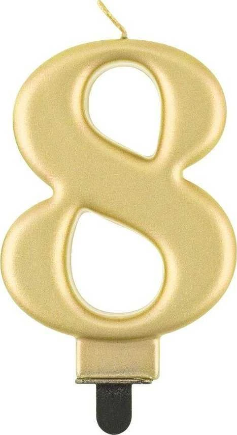 GoDan Žvakė numeris 8, metalinis auksas, 8,0 cm PF-SCZ8