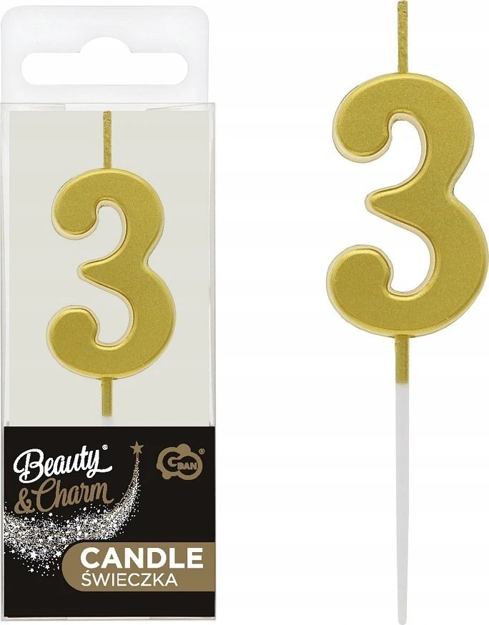 Gimtadienio žvakė numeris 3 metalinė auksinė Party GODAN BH-SPZ3