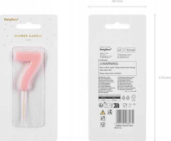 GoDan Gimtadienio žvakutė su smeigtuku nr 7 rausva 5,5cm