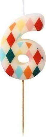Party Deco PartyDeco gimtadienio žvakė Nr. 6, rombo formos, 55 cm, mišinio spalva 67288