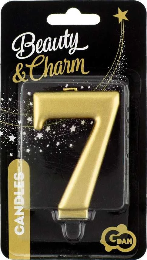GoDan Žvakė numeris 7, metalinis auksas, 8,0 cm PF-SCZ7