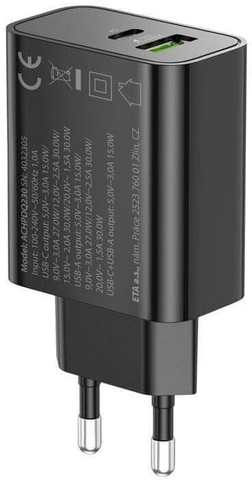 GoGEN įkroviklis ACHPDQ230 Tinklinis 1x USB-A 1x USB-C 30W