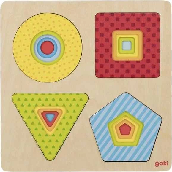 Goki Wooden Geometric Puzzle formų geometrija - vaikams, Montessori aids uniw
