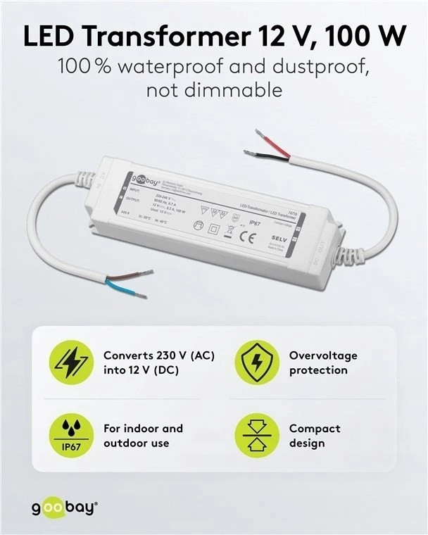 Goobay Transformator do LED 12 V (DC) (DC), 100 W, IP67