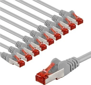 Goobay CAT 6 kabelis krosowy, S/FTP (PiMF), 3 m, pilka, komplektas 10 - Długość kabla 3 m