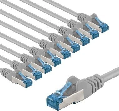 Goobay CAT 6A kabelis krosowy, S/FTP (PiMF), 3 m, pilka, komplektas 10 - Długość kabla 3 m