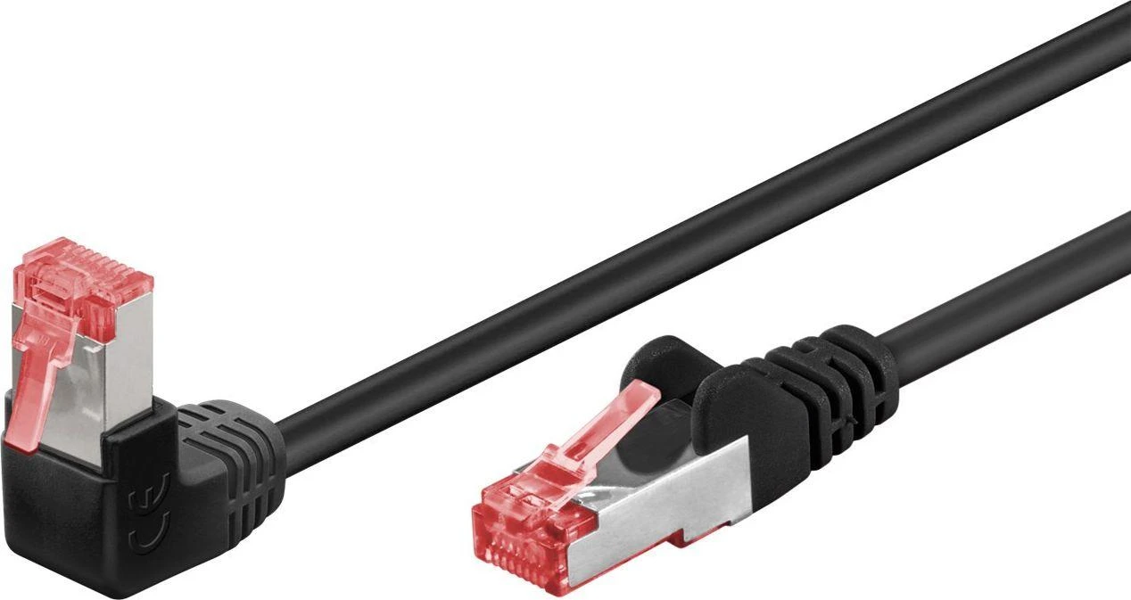 Goobay CAT 6 pataisinis kabelis 1x 90° kampu, S/FTP (PiMF), juodas, 3m