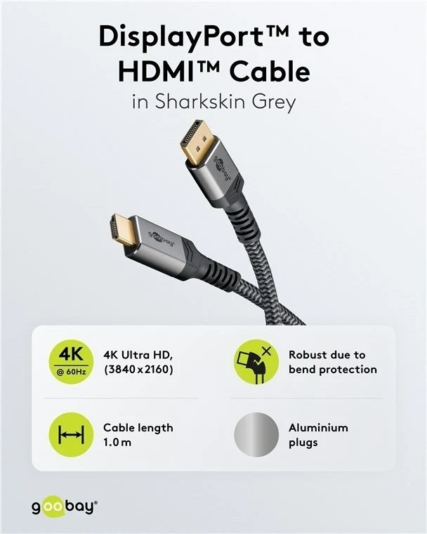 Goobay Kabelis adapter DisplayPort do HDMI™ 2.0/2.1 8K/60HZ 1m 78964